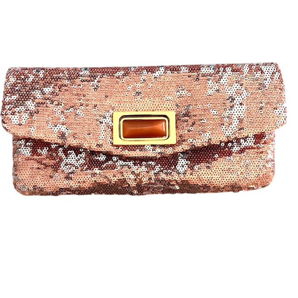 KATE LANDRY Women’s Rose Gold Sequin Sparkling Evening Clutch